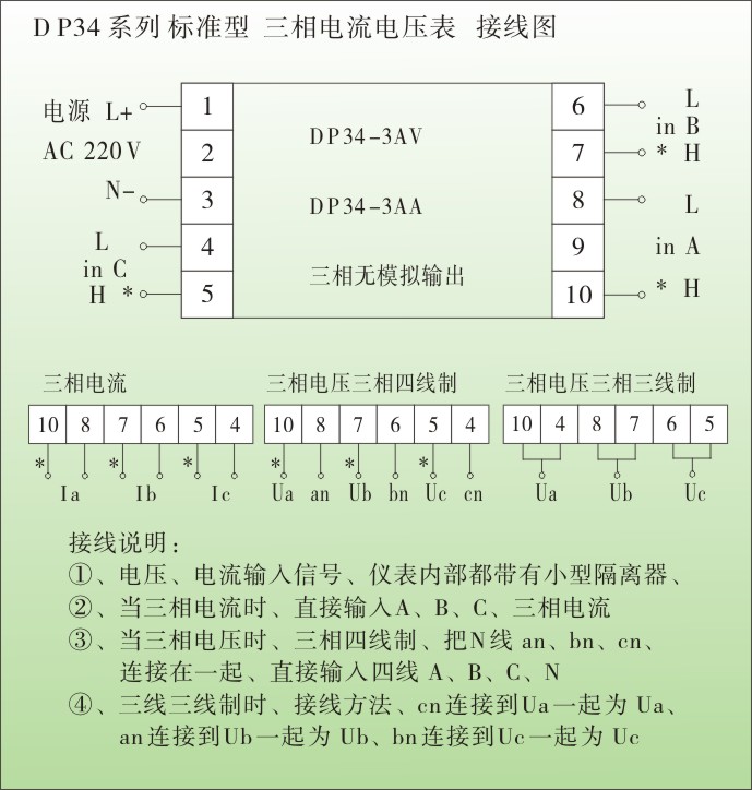dp34三相电流表,三相电压表接线图
