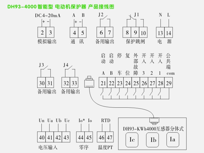 松野电气是专业生产电动机保护器,DH93微机电机保护器,综保的厂家,隔离技术,性能稳定可靠,抗干扰能力强,10年以上电动机保护器生产经验,免费热线:400-027-0806. 一、电动机保护器,DH93微机电机保护器,综保产品特点 型谱如:SY-DH93T-KWh4000 含义是:DH:智能型 电动机保护器 8:外形尺寸为96H×96W 3:表示三相电力系统 T:带RS485通讯、缺省:无通讯 D:带4—20mA输出 可通选T/D KWh4000:LCD液晶显示系列 电流大小:根据