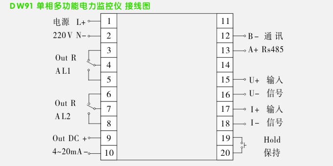 DW91单相多功能电力仪表接线方式图