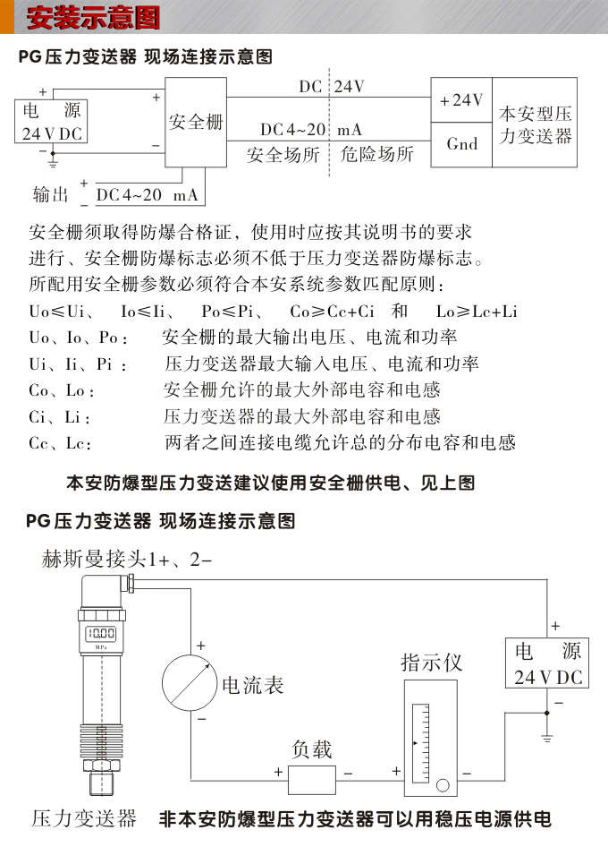 高温压力传感器,PG1300G数显压力传感器安装示意图