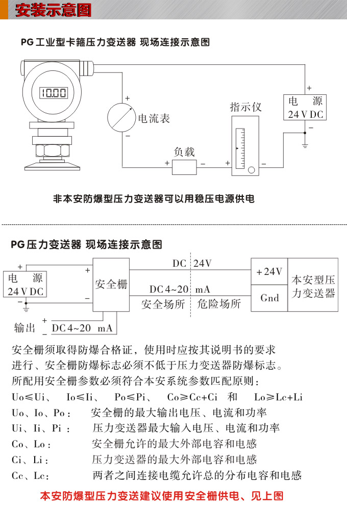 卫生型压力变送器,PG6300QY数显压力变送器安装示意图