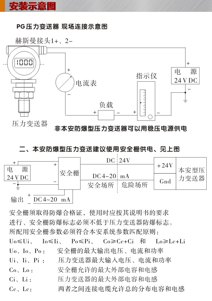 压力变送器,PG1300PY数显压力传感器安装示意图