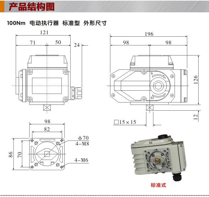  电动执行器,电动头,YTDG-RS100电动执行机构结构图,标准式