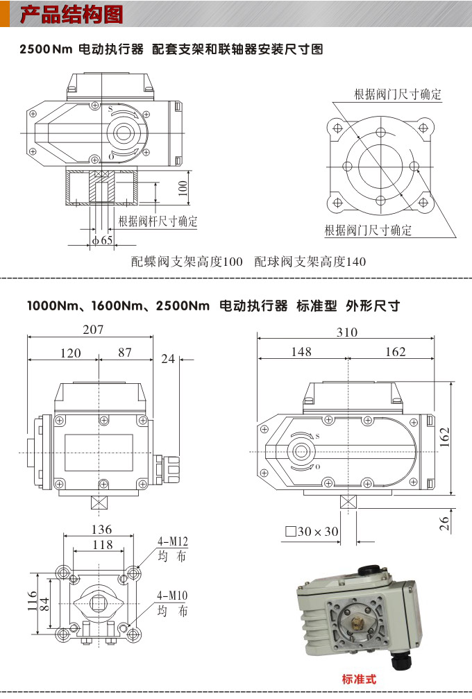 电动执行机构,YTDG-RKB2500电动执行器,电动头结构图,标准式