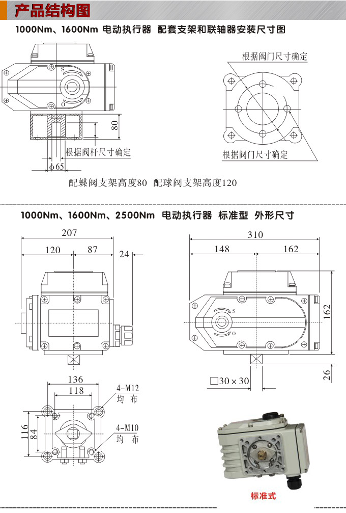 电动执行机构,YTDG-RKB1600电动执行器,电动头结构图,标准式