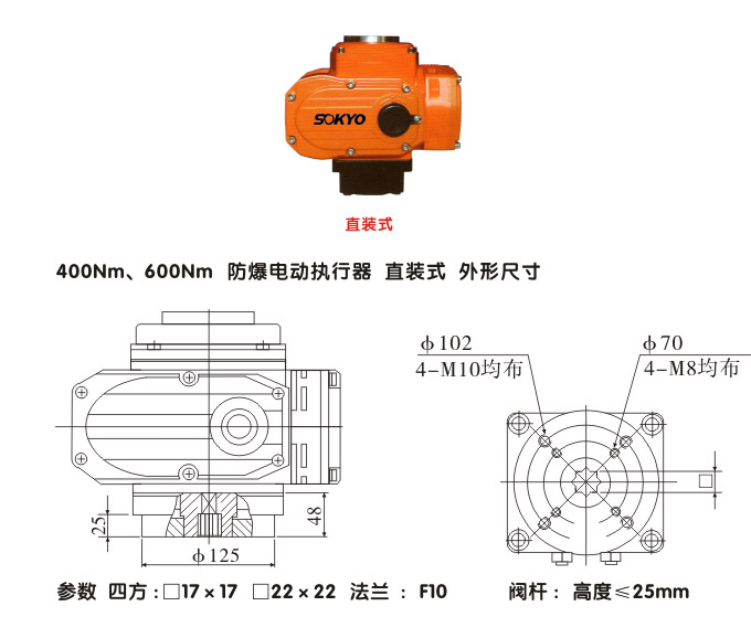 防爆电动头,YTEx-RKB600防爆电动执行器结构图,直装式