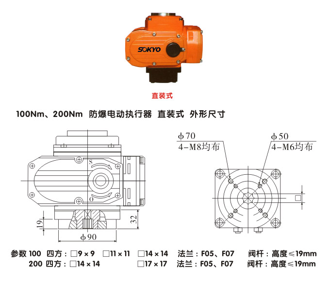 防爆电动头,YTEx-RKB100防爆电动执行器结构图,直装式