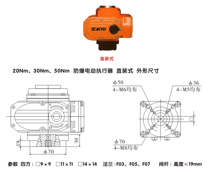 防爆电动头,YTEx-RS50防爆电动执行器结构图,直装式