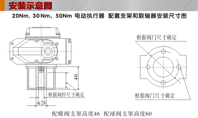 智能电动执行器,YTDZ-RS50智能电动执行机构安装示意图