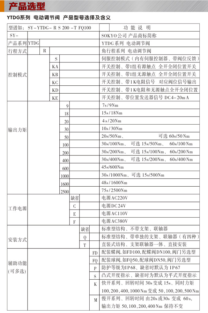 电动调节阀,YTDG-RS电动调节球阀,电动球阀选型图