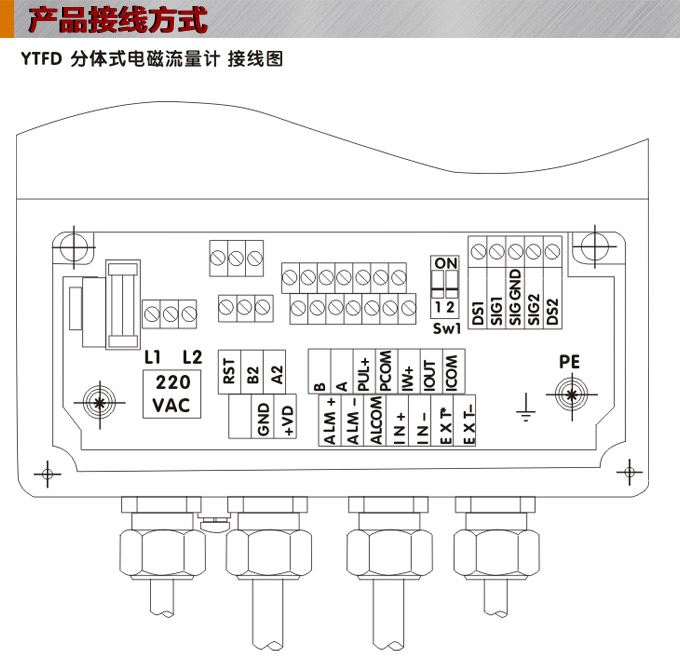 智能电磁流量计,YTFD分体式电磁流量计接线图