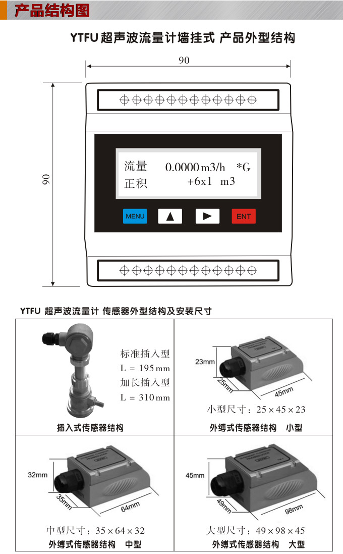 超声波热量表,YTFU外缚式超声波热量计结构图