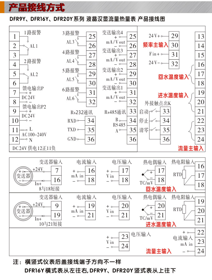 热量表,DFR16液晶显示热量表,流量积算控制仪接线图