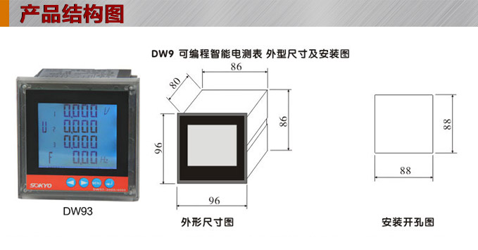 多功能电力仪表,DW93-4000网络电力仪表结构图