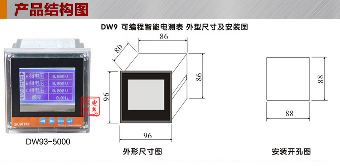 三相多功能表,DW93-5000多功能电力仪表结构图