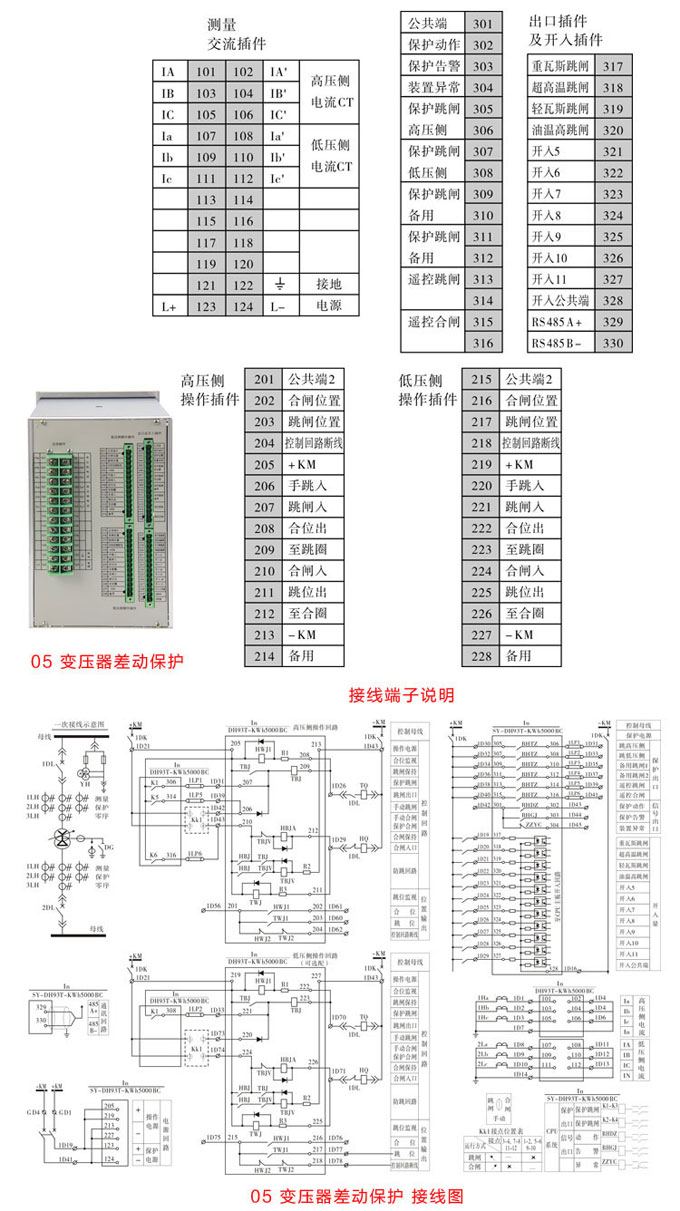 差动保护,DH93变压器差动保护装置,综保接线图