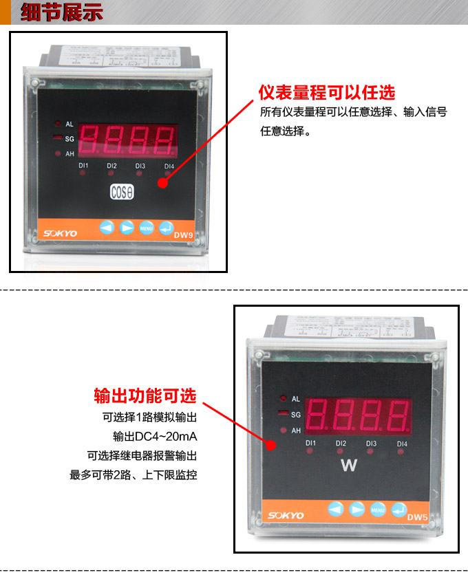 数字功率因数表，DW7三相功率因数表产品细节图1