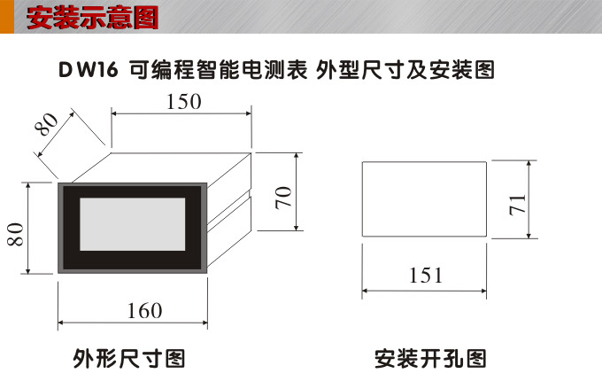 数字功率因数表，DW16单相功率因数表安装示意图