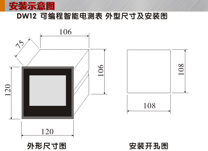 数字功率因数表，DW12单相功率因数表安装示意图