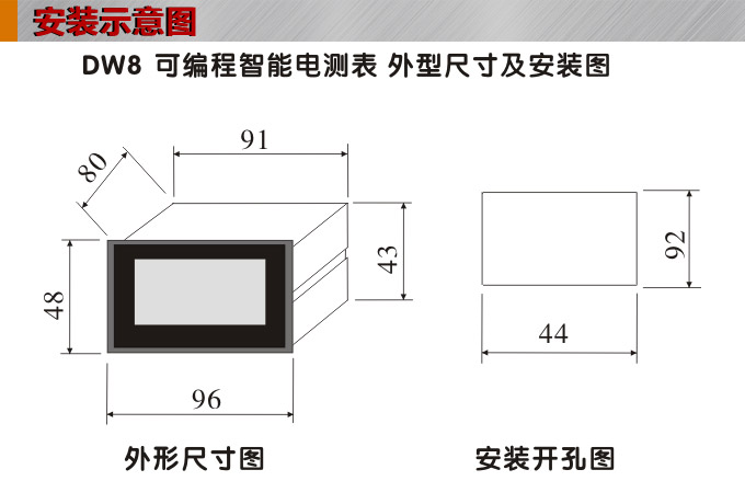 数字功率因数表，DW8单相功率因数表安装示意图