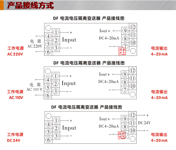 电流变送器,DF电流隔离变送器,电量隔离变送器接线方式