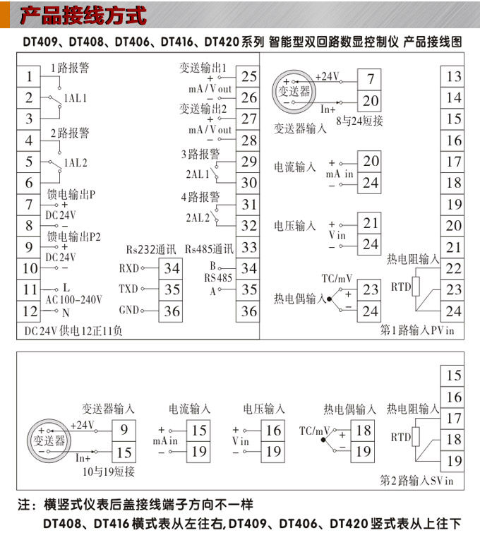  智能数显表，DT420G双光柱数显控制仪，双回路数显控制仪接线方式