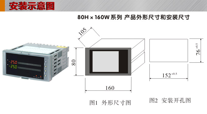  智能数显表，DT416G双光柱数显控制仪，双回路数显控制仪安装示意图