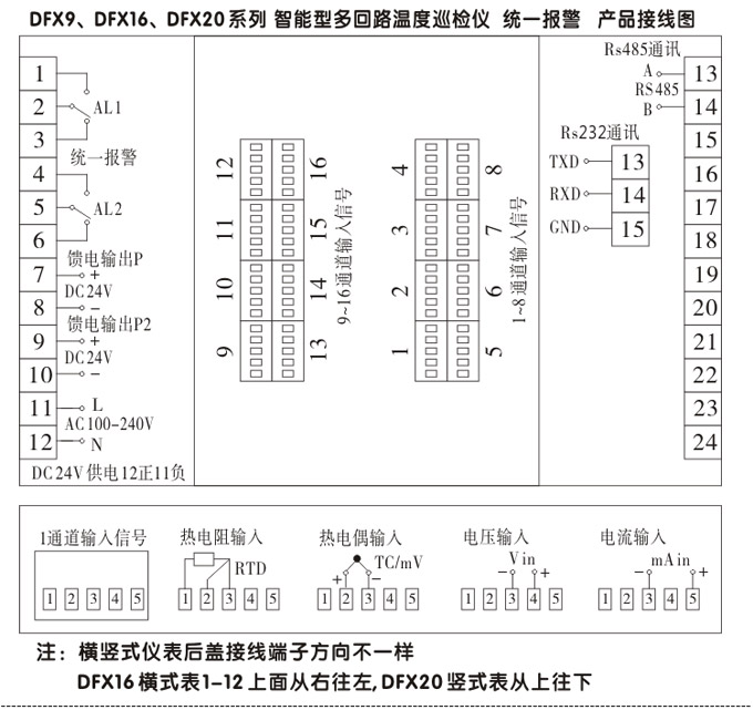 温度巡检仪，DFX16多回路温度巡检仪，多回路巡检控制仪接线方式2 