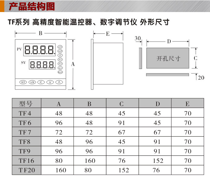 温度控制器，TF8高精度温控器，温控表，高精度控制器结构图
