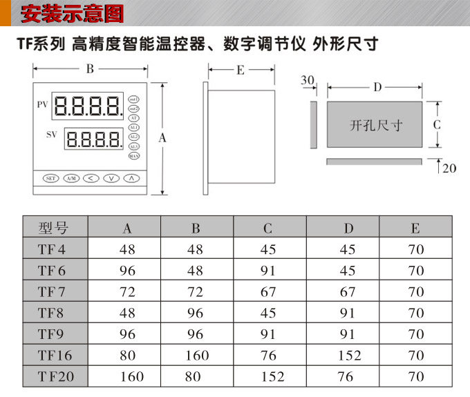 温度控制器，TF16高精度温控器，温控表，高精度控制器安装示意图