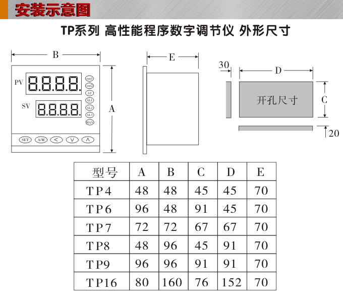 数字调节仪,TP6数字程序调节仪,智能PID调节器安装示意图