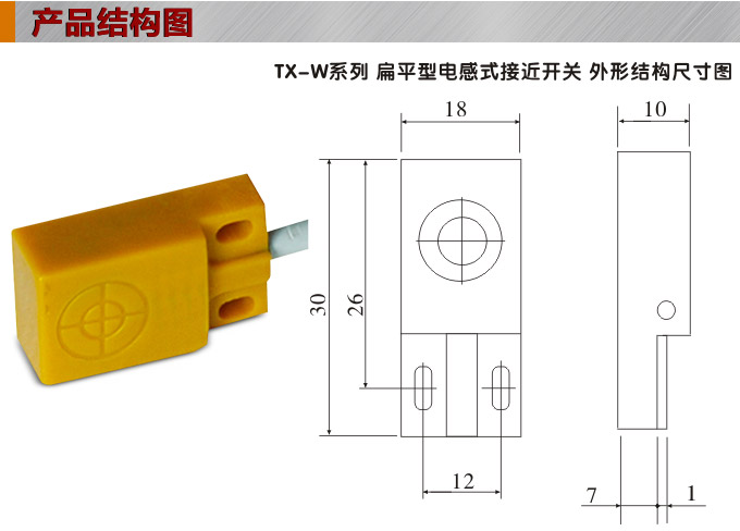 电感式接近开关,TX-W扁平形接近开关,接近传感器结构图