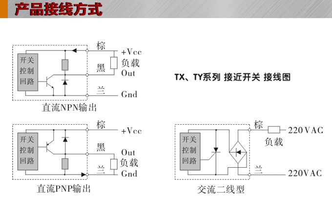 电感式接近开关,TX-H凸字型接近开关,接近传感器接线图