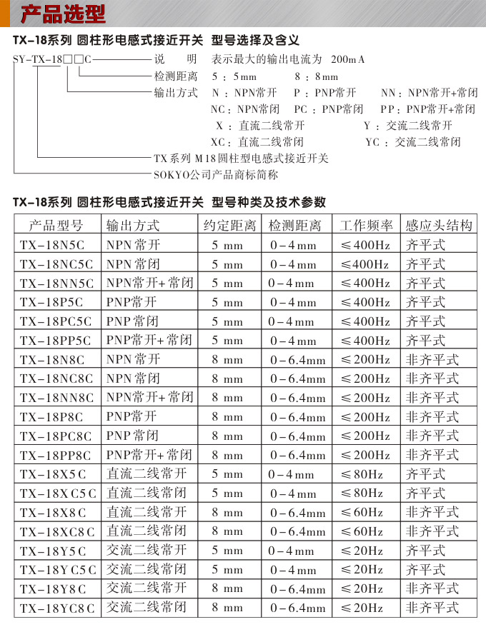 电感式接近开关,TX-18圆柱形接近开关产品选型