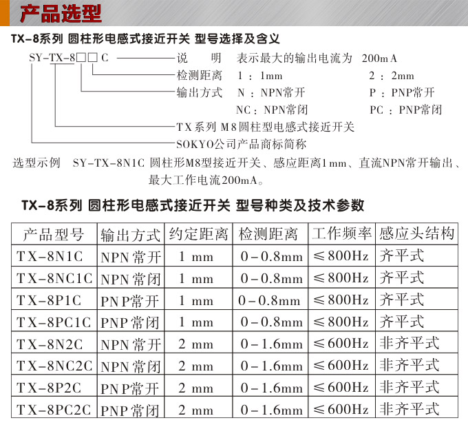 电感式接近开关,TX-8圆柱形接近开关产品选型