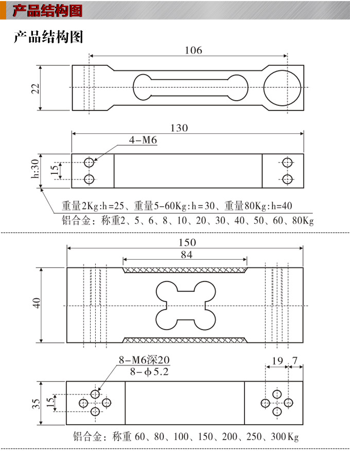 称重传感器,PT5100L梁形称重传感器,重量传感器结构图